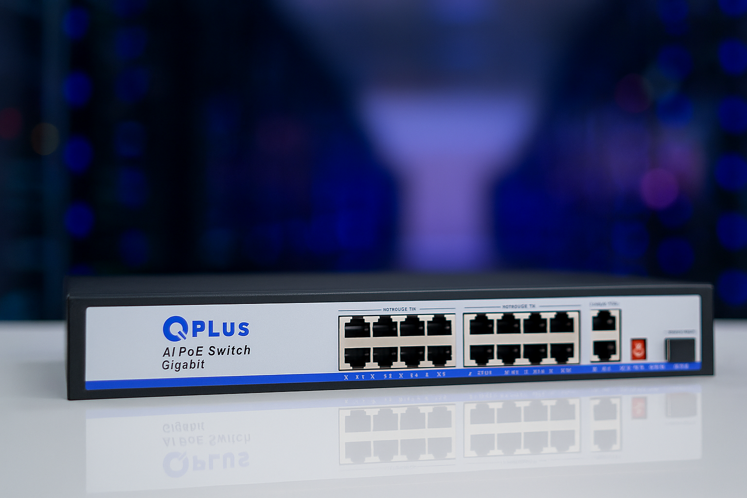 QPlus PL-P1602G-S1 network switch with 16 PoE ports and gigabit uplink