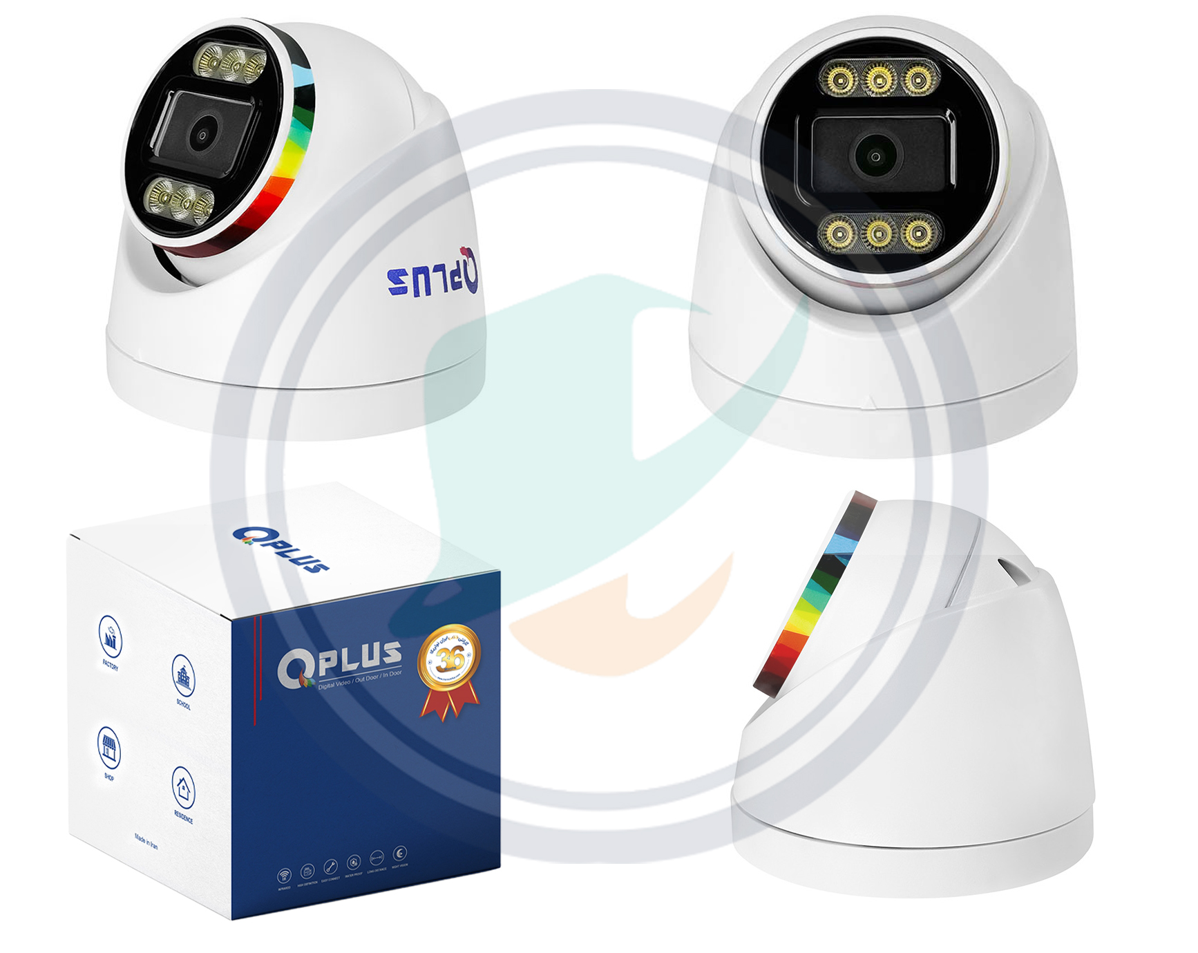 تصویر از نمای نزدیک لنز و جزئیات بدنه دوربین دام کیوپلاس مدل PL-IPC-DW544A6A-I